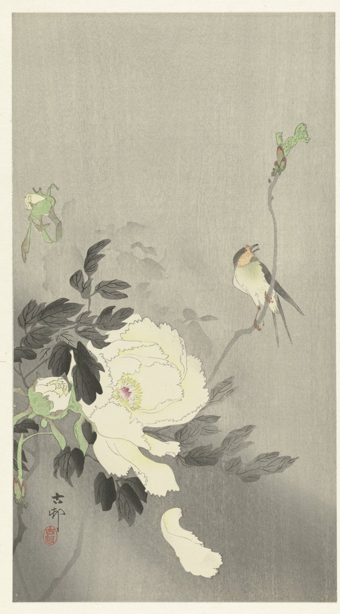 Zwaluw met pioenroos door Ohara Koson