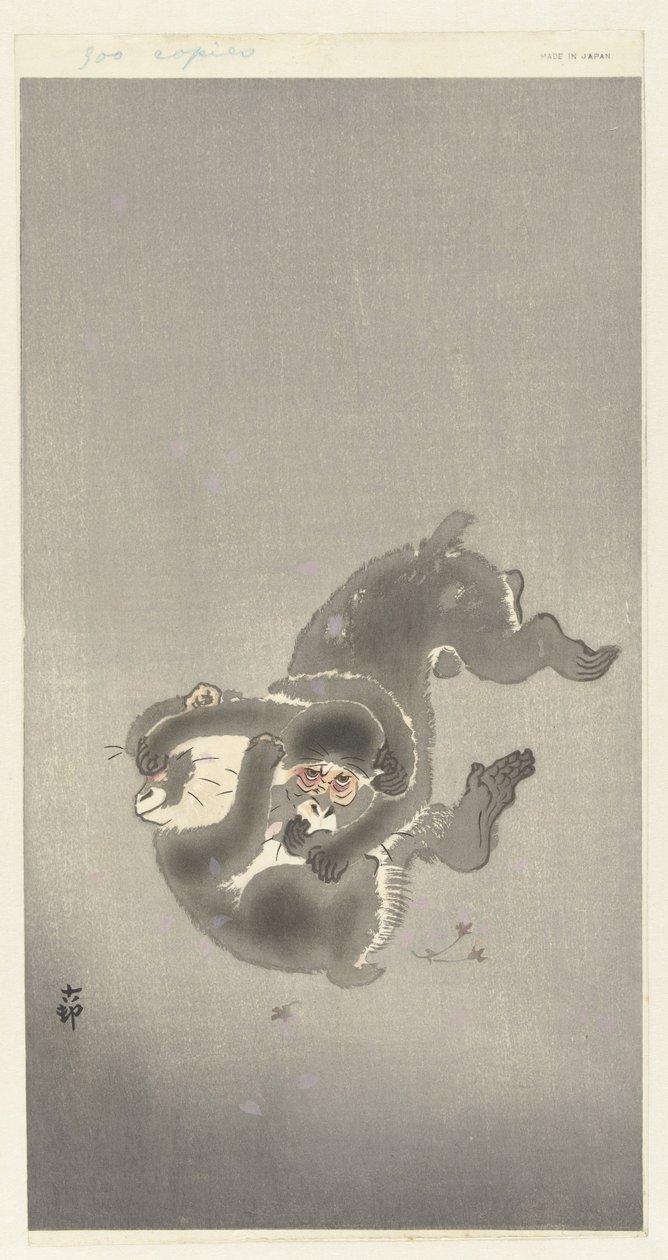 Twee spelende apen door Ohara Koson