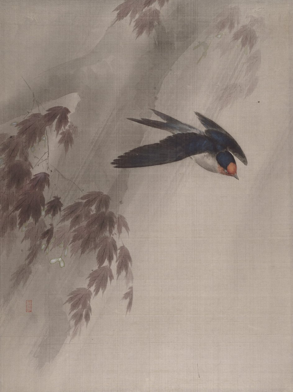 Een Zwaluw in de Regen, ca. 1891-92 door Okada Baison