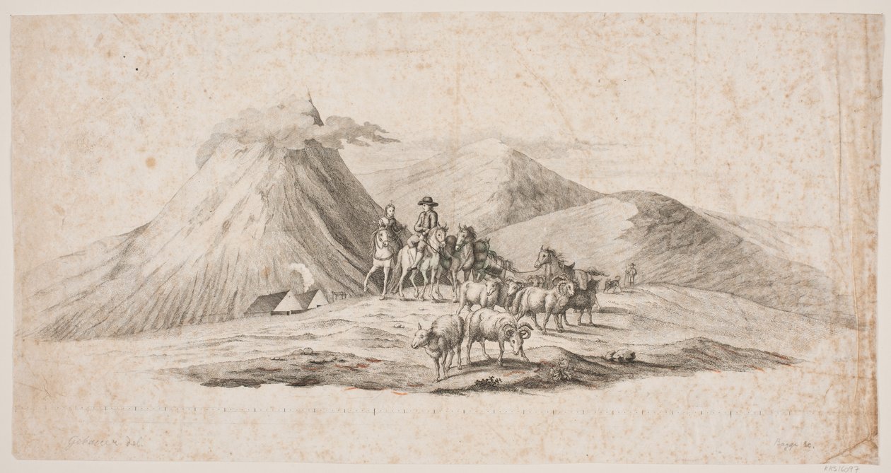 IJslands landschap met schapen en ruiters door Oluf Olufsen Bagge