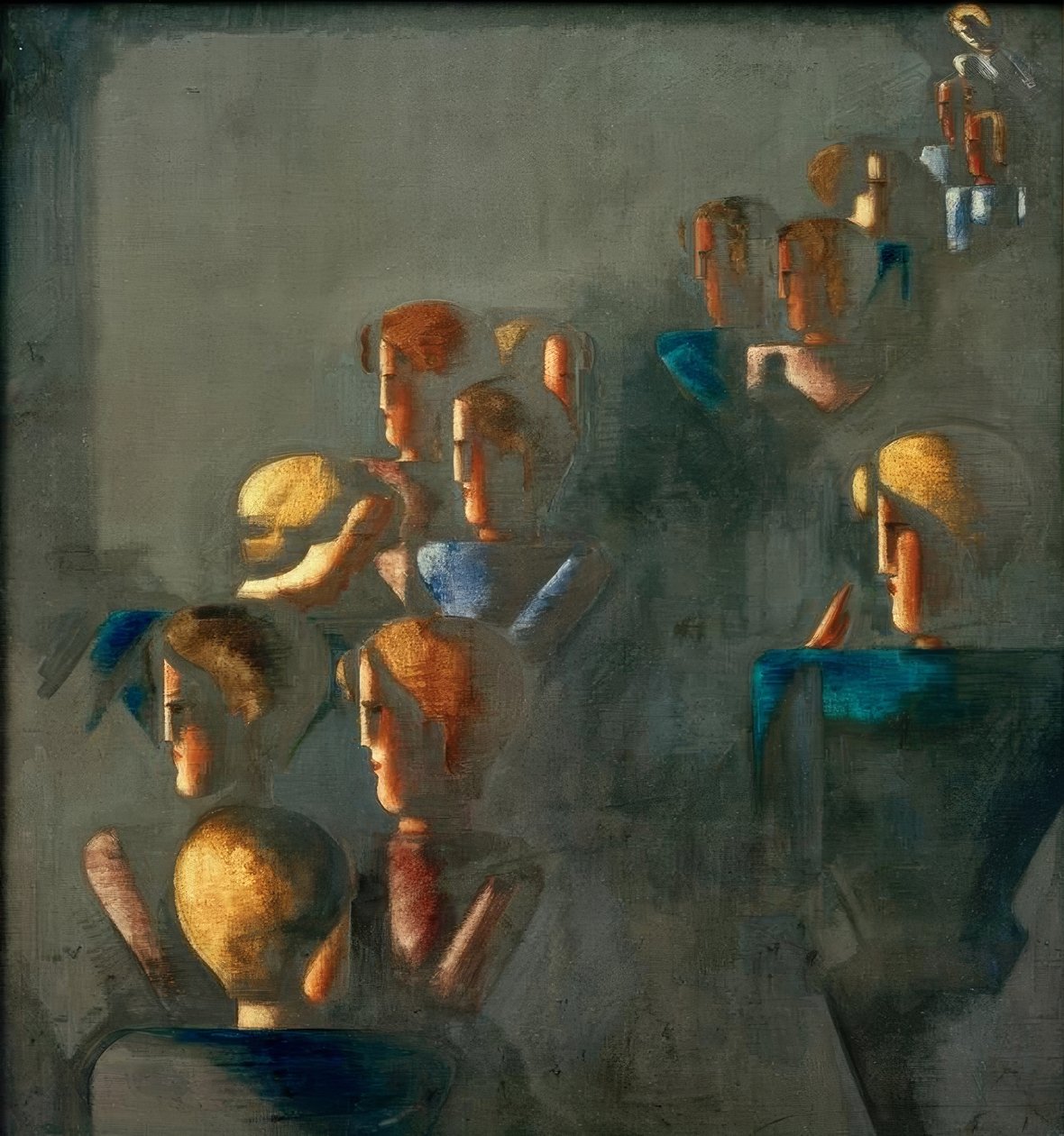 Blauw schilderij door Oskar Schlemmer