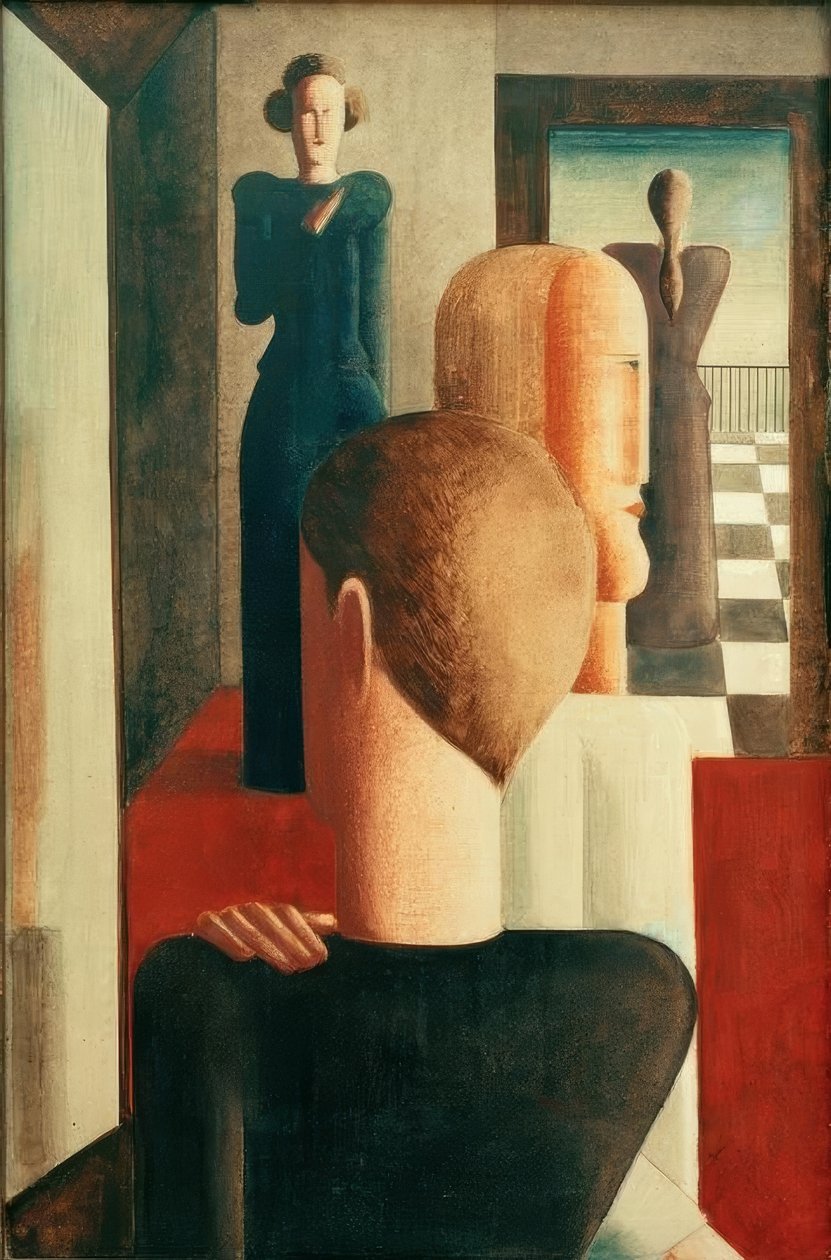 Vijf figuren in een kamer (Romeins) door Oskar Schlemmer