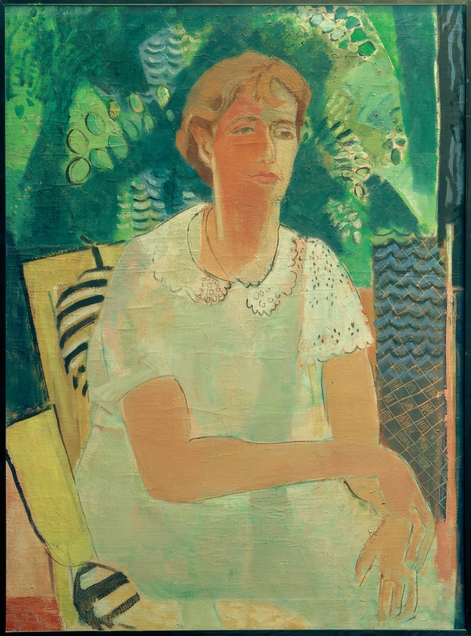 Portret Lita in de open lucht door Oskar Moll