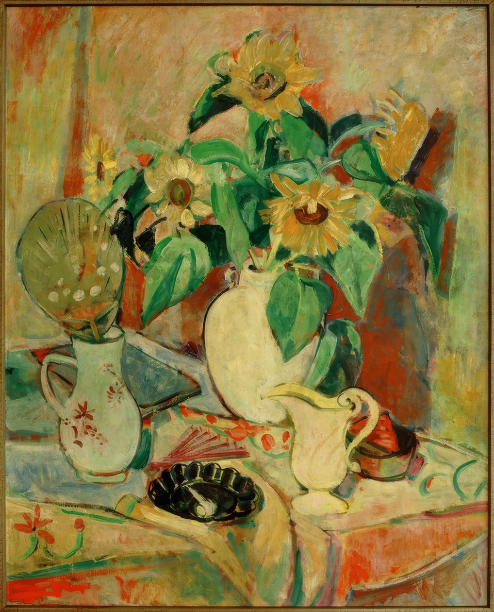 Stilleven met zonnebloemen door Oskar Moll