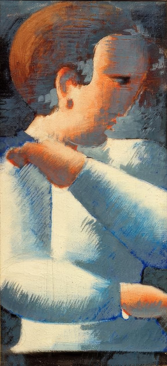 Jongen in blauw-wit door Oskar Schlemmer