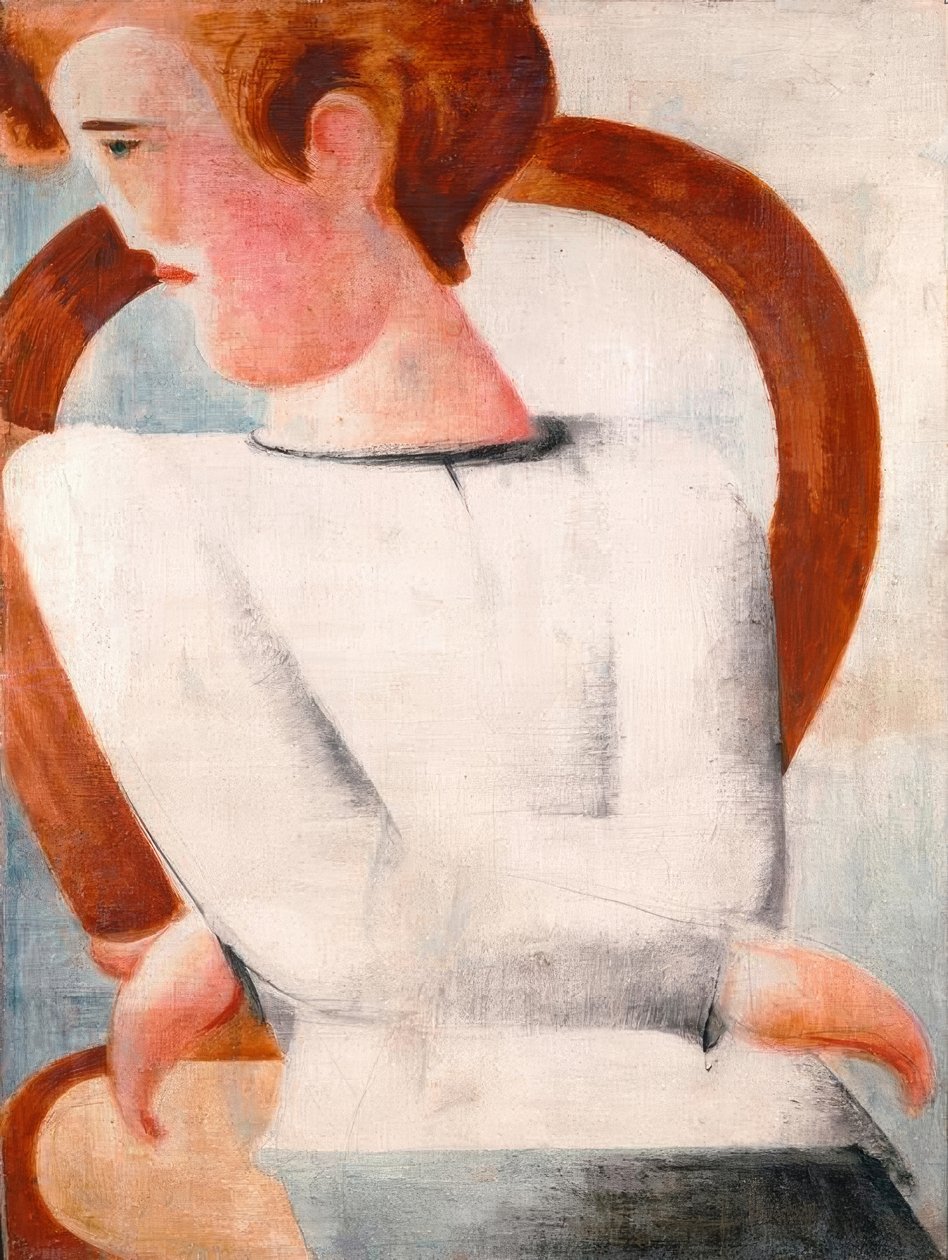 Witte jongeling op gebogen stoel door Oskar Schlemmer