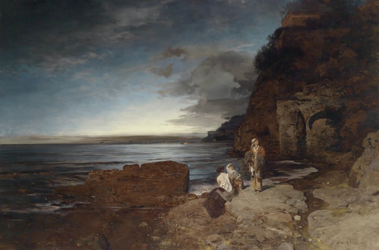 Avond aan de kust door Oswald Achenbach