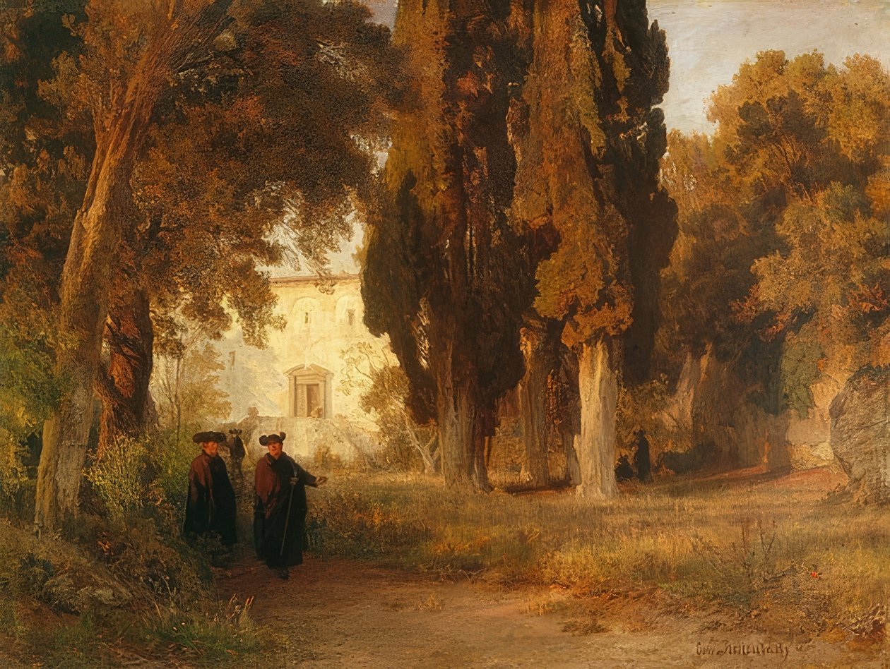 De kloostertuin door Oswald Achenbach