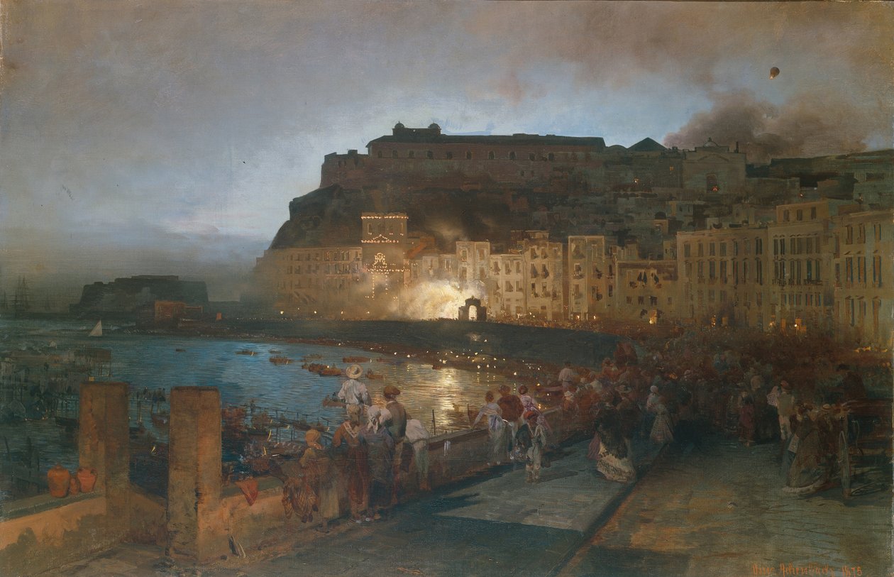 Vuurwerk in Napels, 1875 door Oswald Achenbach