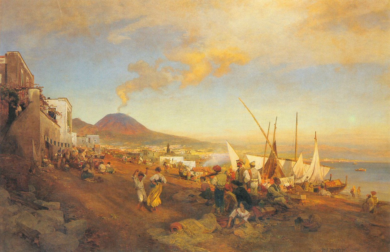 Duits: Op het strand in Napels door Oswald Achenbach