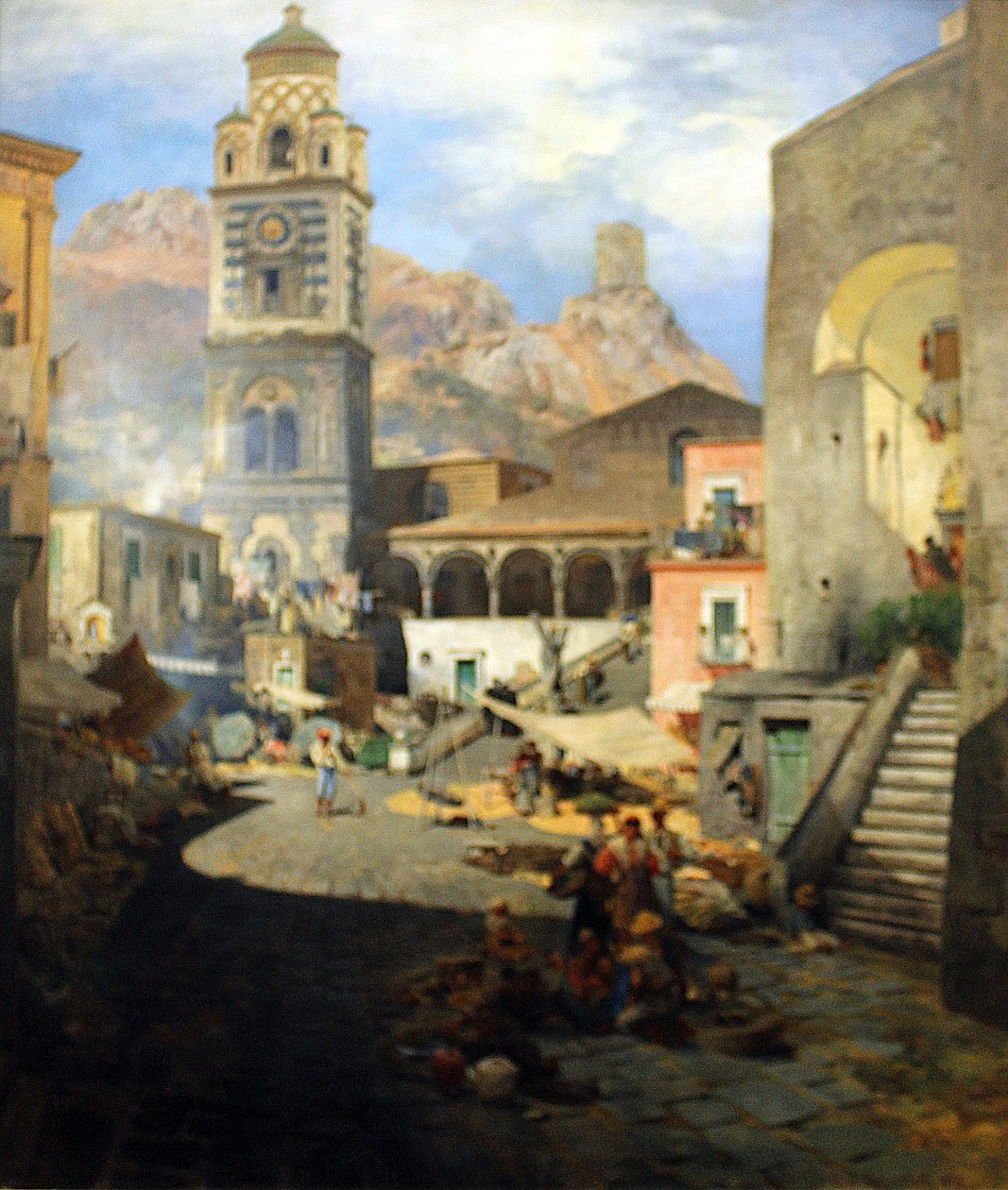 Duits: Marktplaats van Amalfi door Oswald Achenbach