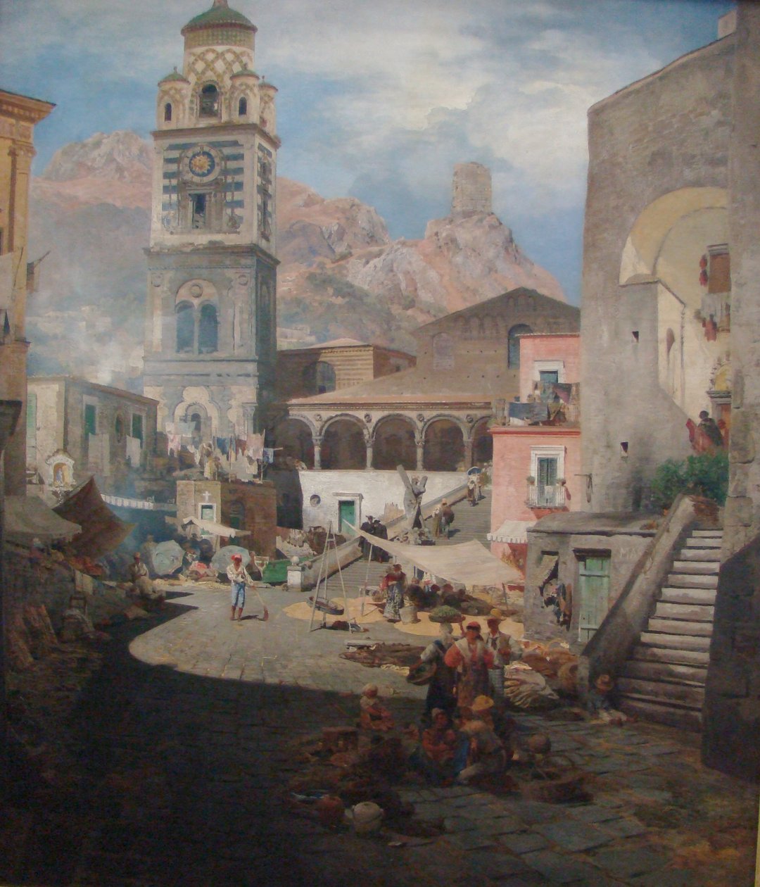 Duits: Marktplaats van Amalfi door Oswald Achenbach