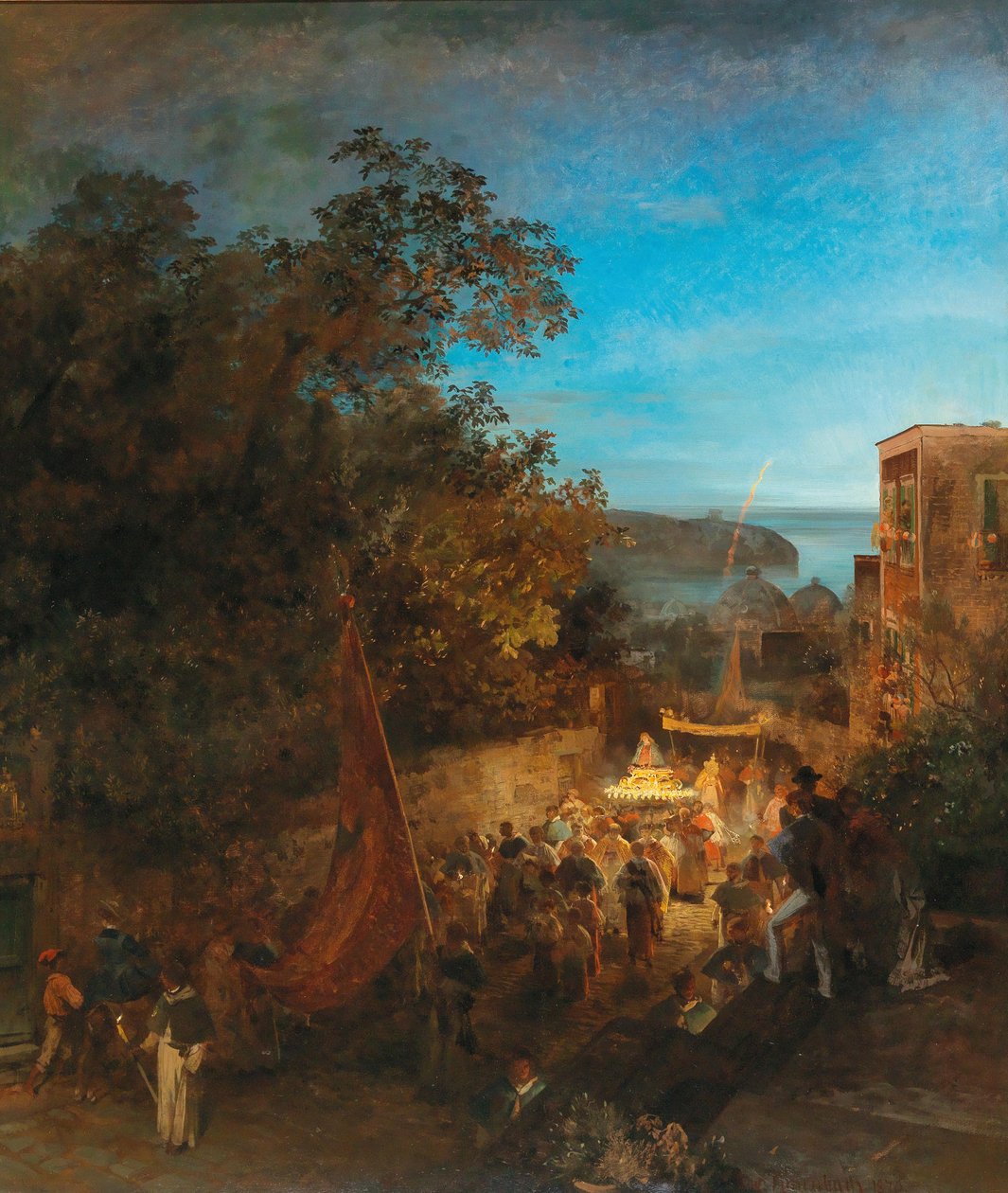 Ischia - Feest van Sint-Anna, Casamicciola door Oswald Achenbach