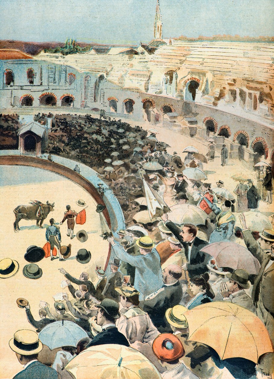 Een stierengevecht in de arenes van Nîmes door Oswaldo Tofani