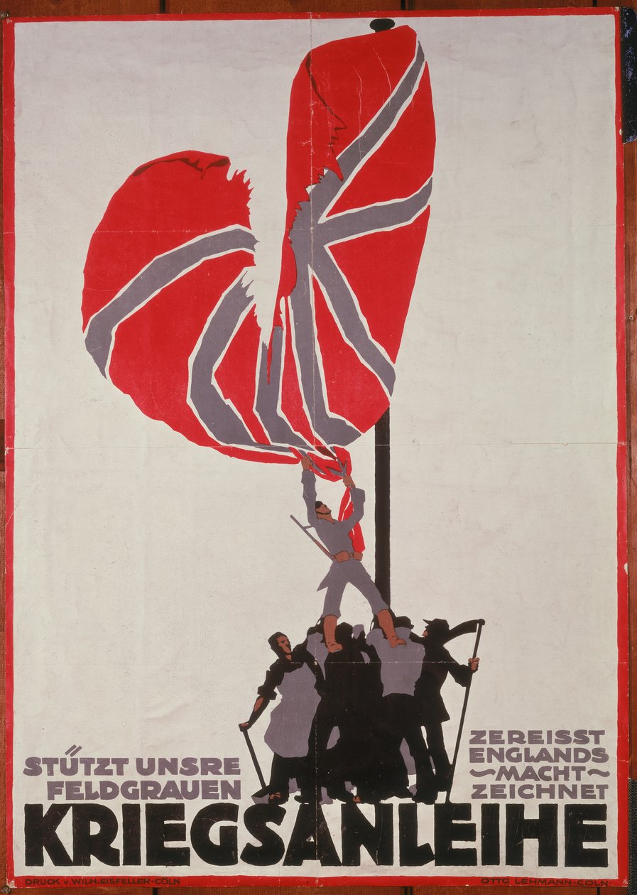 Stutzt Unsre Feldgrauen - Zereisst Englands Nacht Zeichnet Kriegsanliehe, Duitse oorlogslening poster, Duitsland, 1914-18 door Otto Lehmann