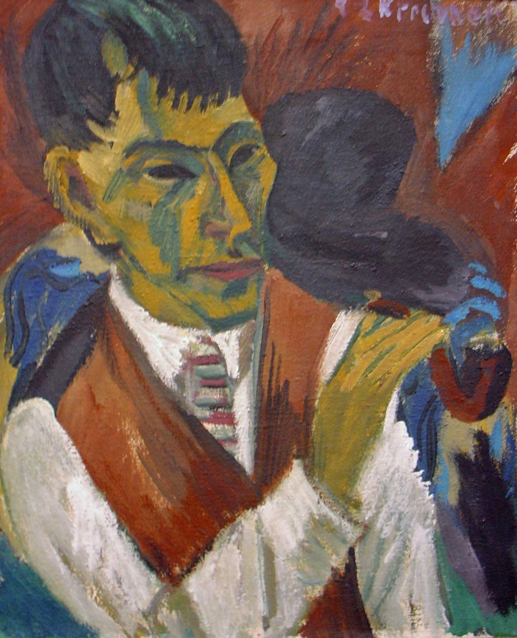 Portret van Otto Mueller met pijp door Otto Mueller