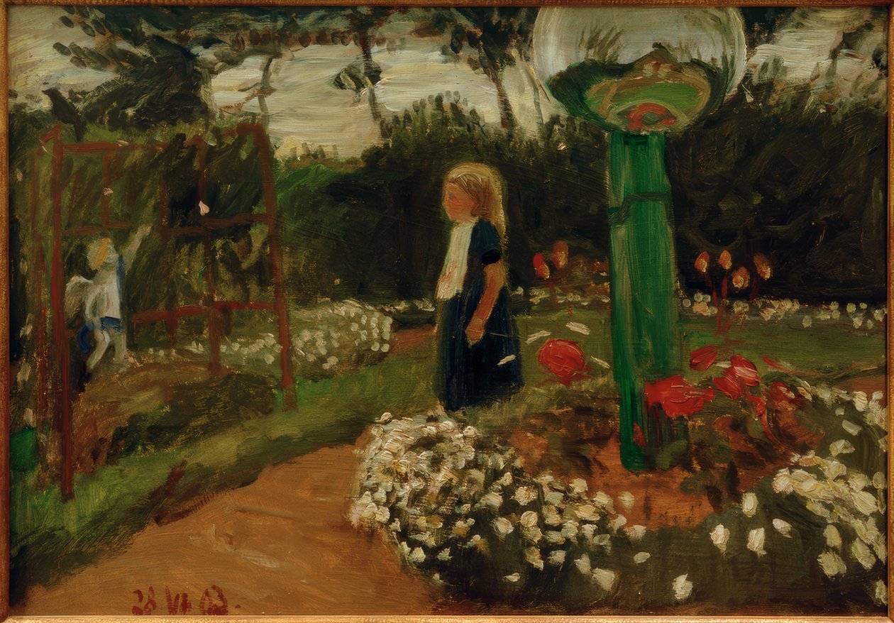 Elsbeth in de tuin met glazen bol door Otto Modersohn