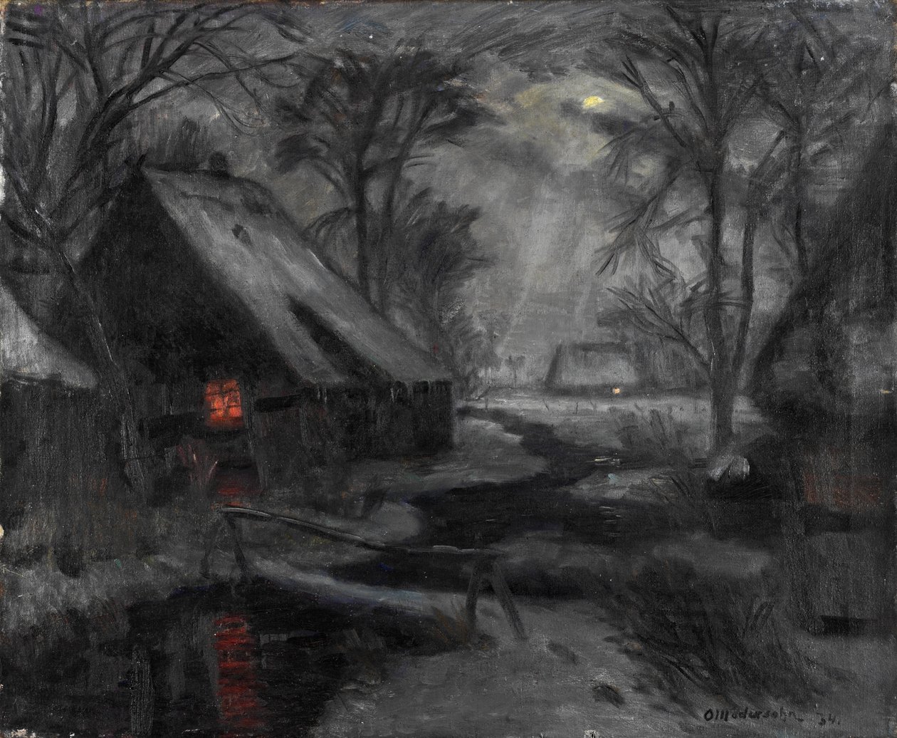 Winteravond in Fischerhude door Otto Modersohn