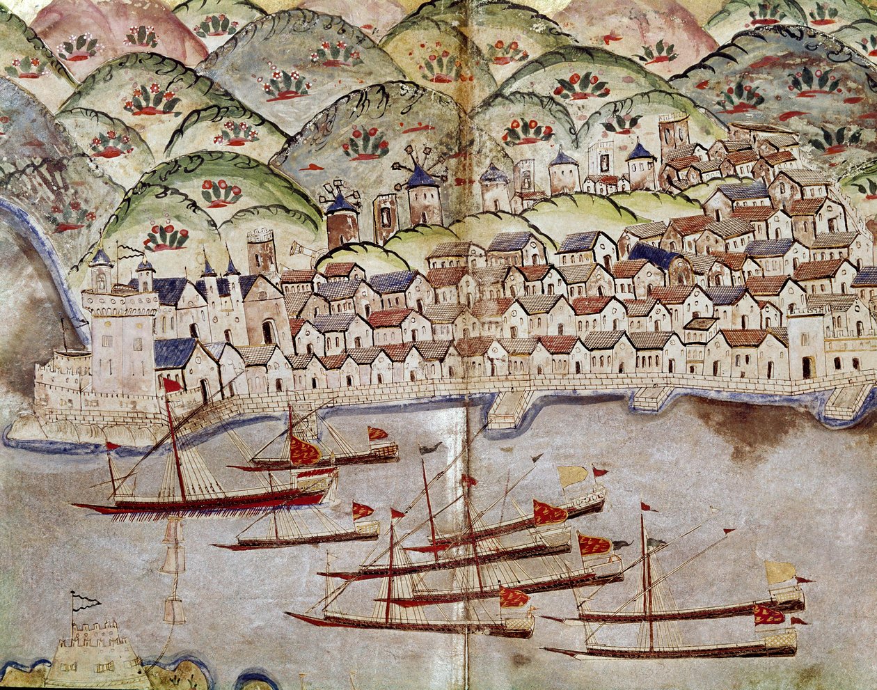Ottomaanse kunst: uitzicht op Marseille, Frankrijk (miniatuur) door Ottoman School