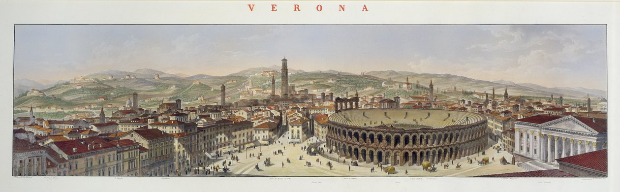 Uitzicht op Verona, gegraveerd door L. Cherbuin door P. Majocchi