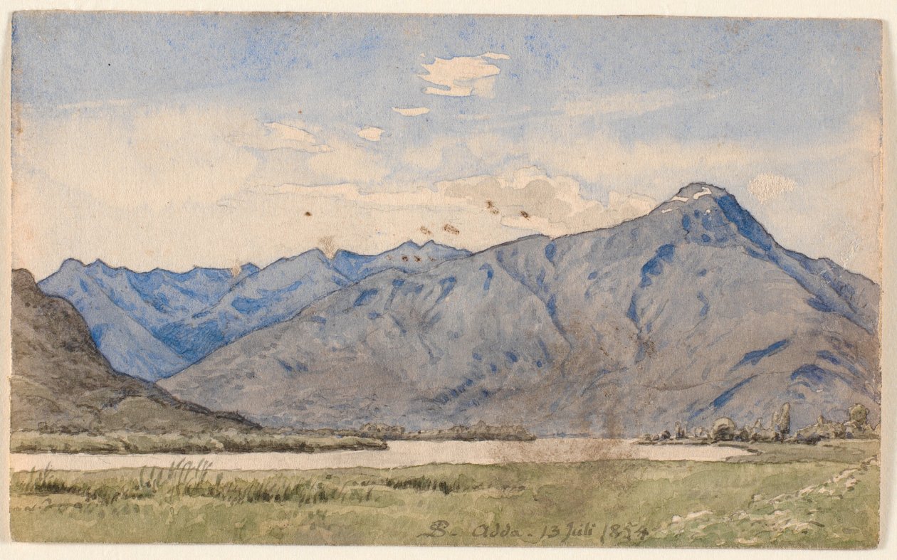 Italiaans landschap met een rivier en bergen door P.C. Skovgaard