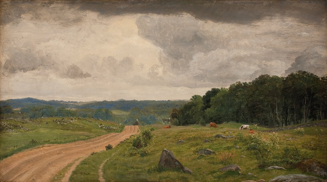Landschap bij Kongens Møller, Sealand. Middaglicht door P.C. Skovgaard