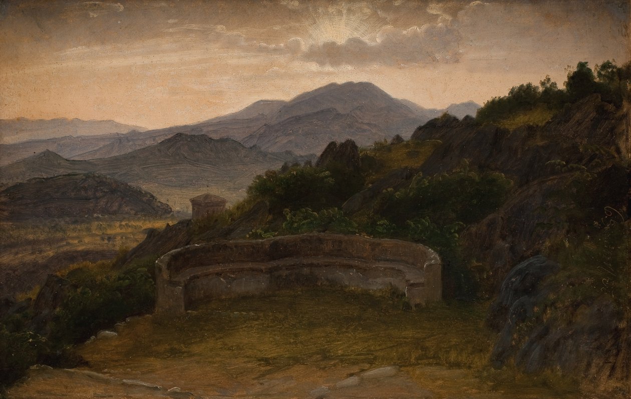 Landschap bij Subiaco. Zonsondergang door P.C. Skovgaard
