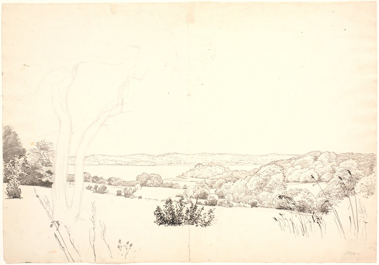 Landschap met uitzicht over Skarrit meer door P.C. Skovgaard
