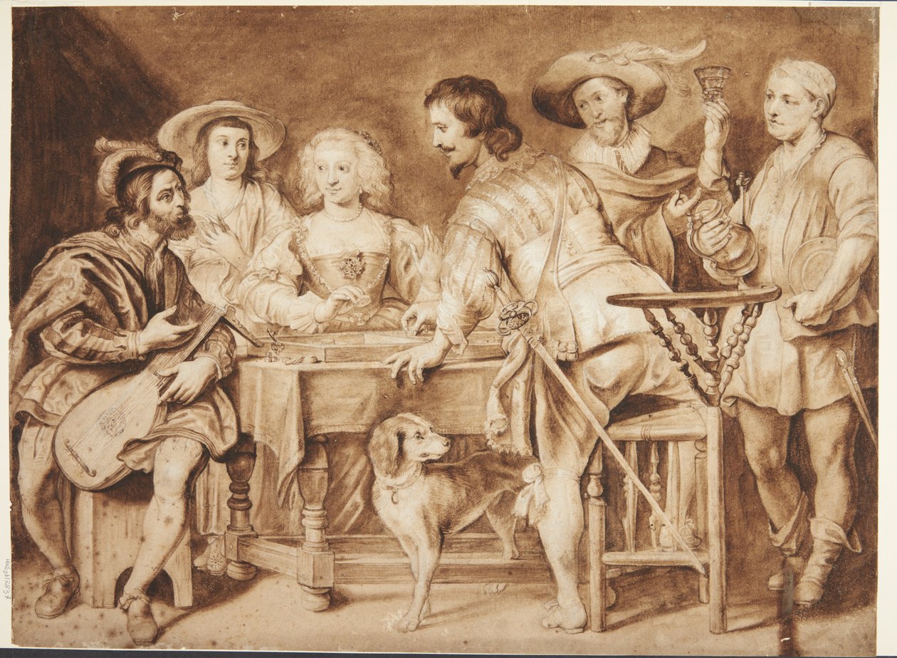 Gezelschap rond een tafel door Palamedes Palamedesz