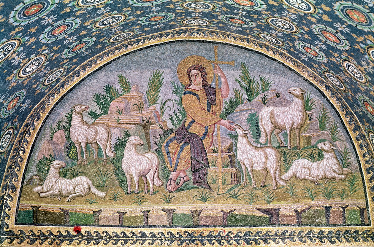 De Goede Herder, lunet boven de ingang (mozaïek) door Paleo Christian