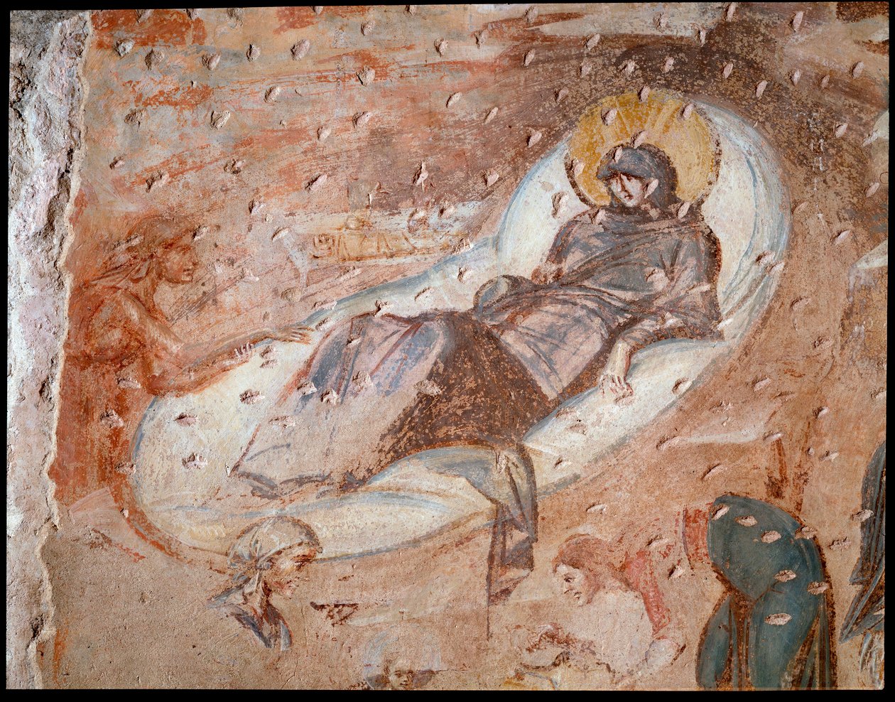 De geboorte. Fresco van de apsis, 6e-7e eeuw door Paleo Christian