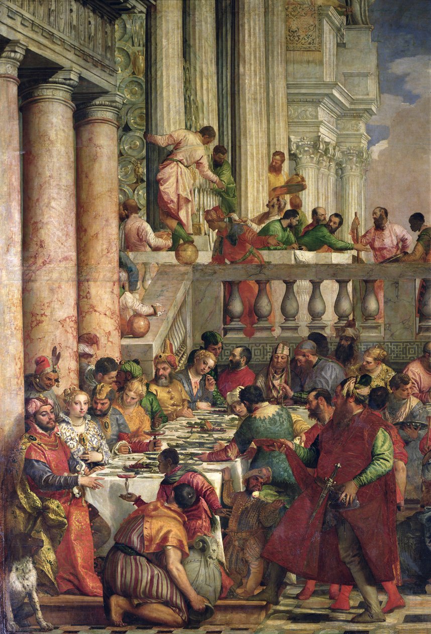 Het bruiloftsfeest in Kana, detail van de linkerzijde, ca. 1562 door Paolo Veronese
