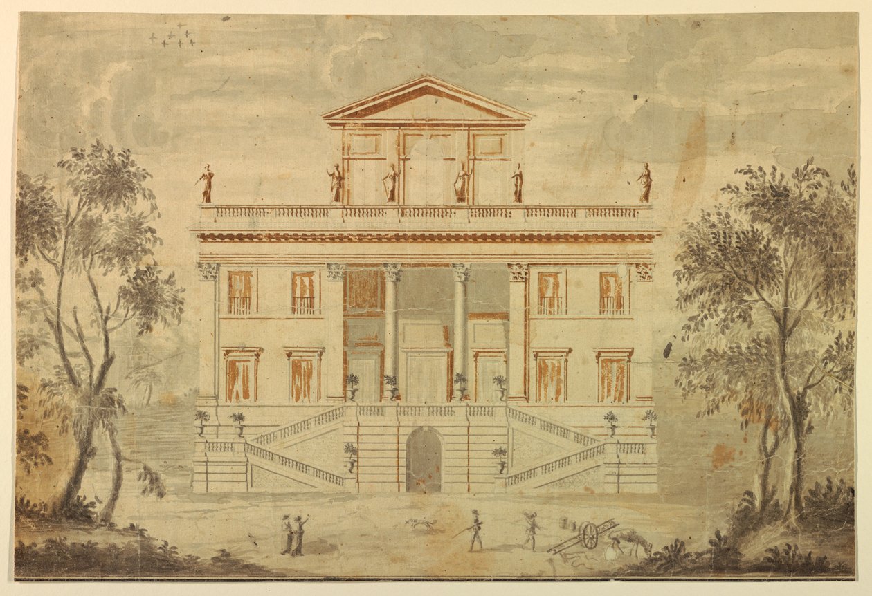 Tekening, gevel van een villa, 1750-70 door Paolo Posi