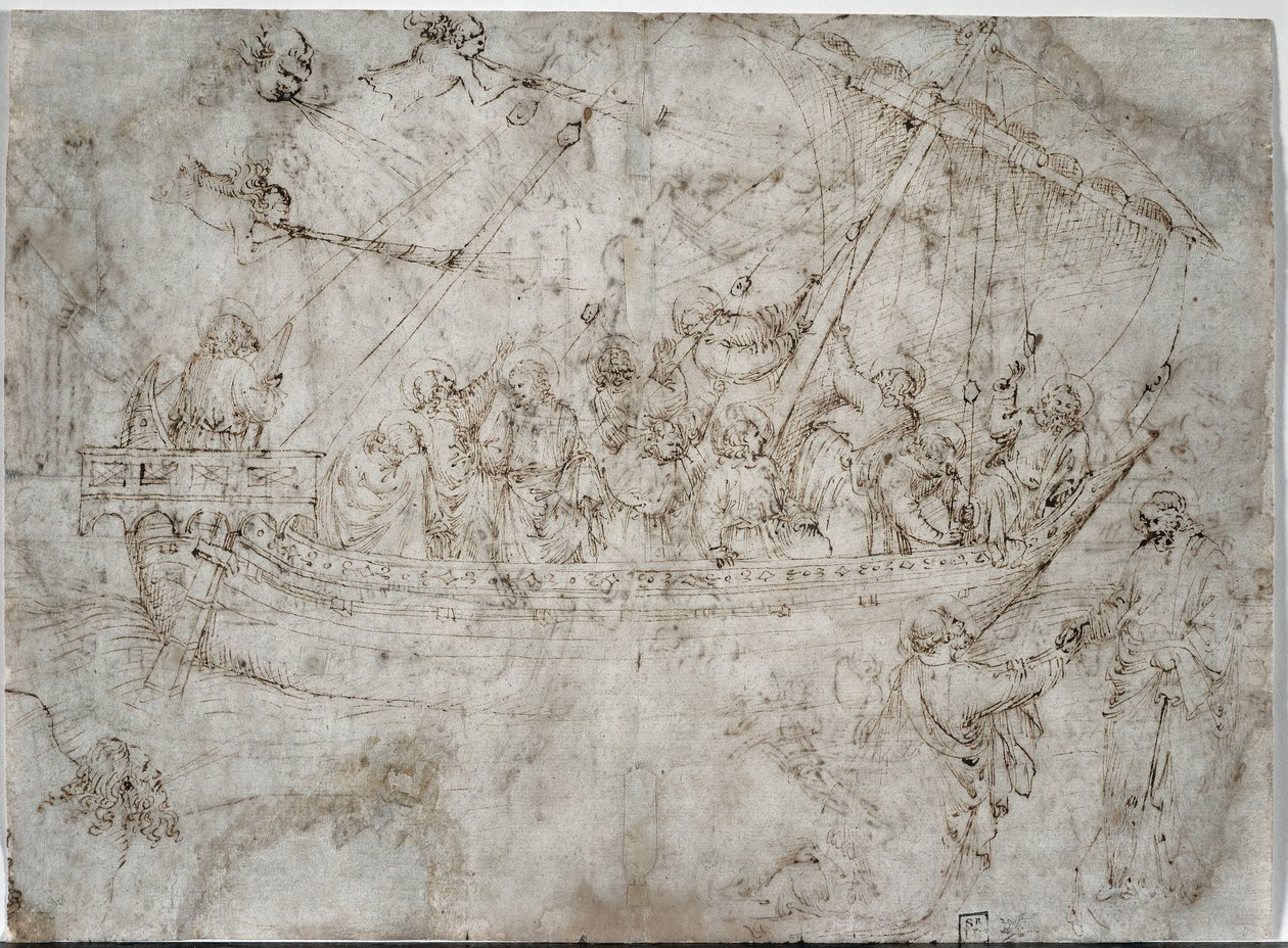Twee tekeningen van schepen verso, 1410s door Parri Spinelli