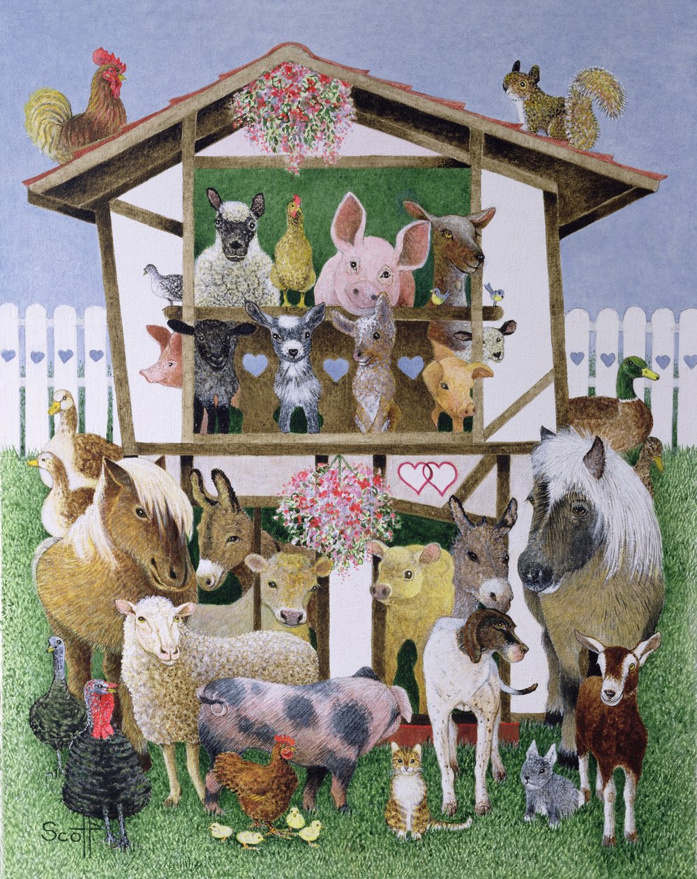 Dierenspeelhuis (olieverf op doek) door Pat Scott