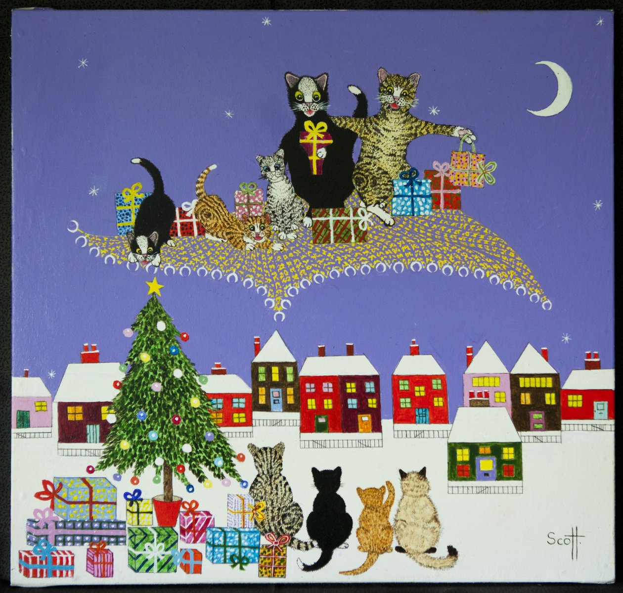 Kerstmagie (acryl op calico) door Pat Scott
