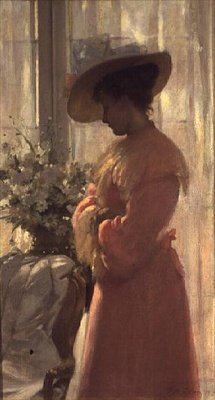 Dame in een roze interieur door Patrick William Adam