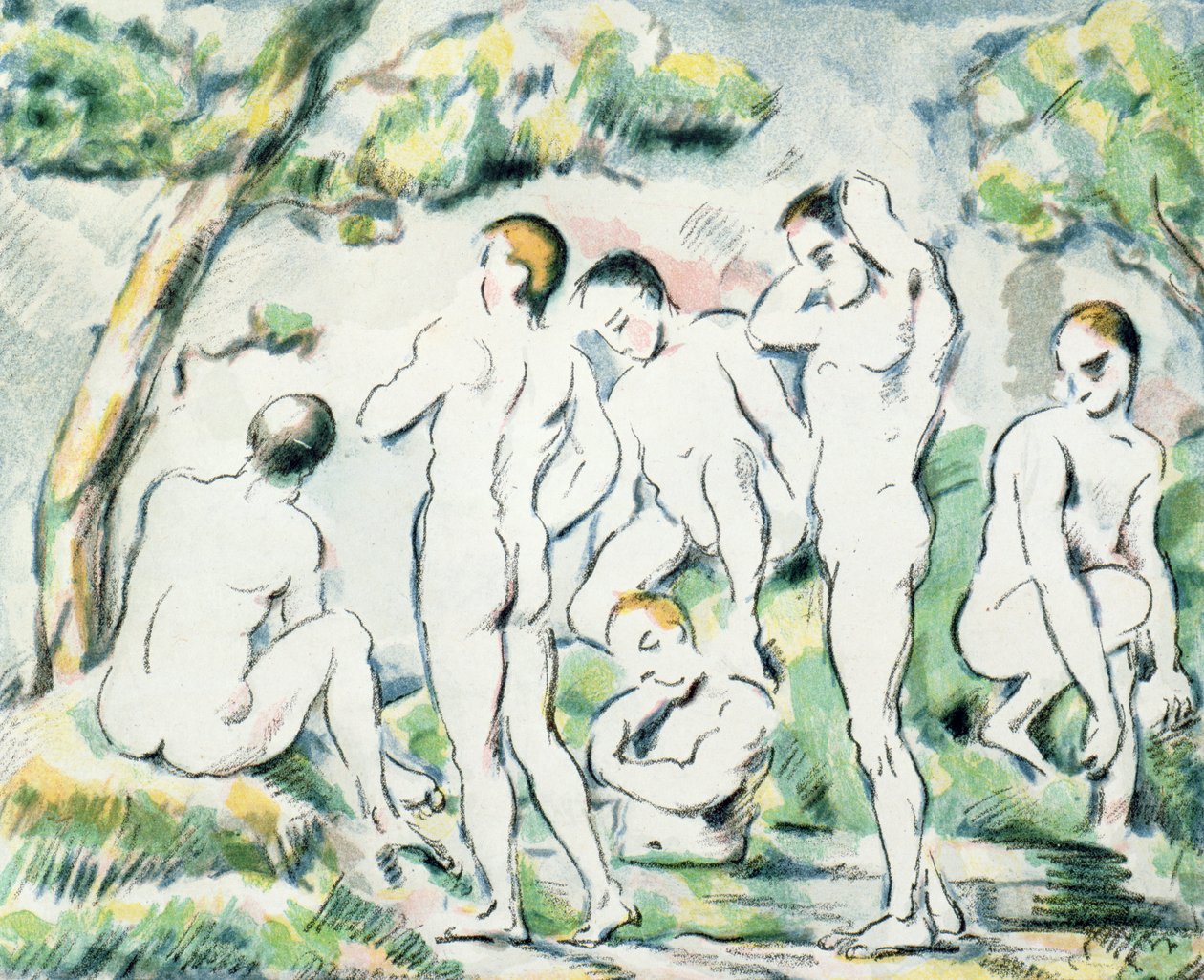 De Zwemmers, kleine plaat (Les baigneurs, petit planche) door Paul Cézanne