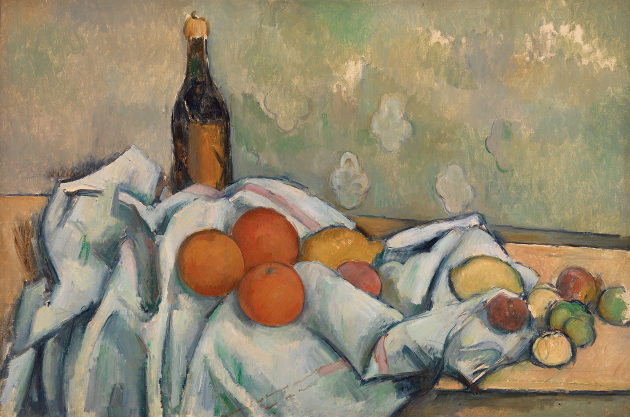 Fles en fruit, c.1890 door Paul Cézanne