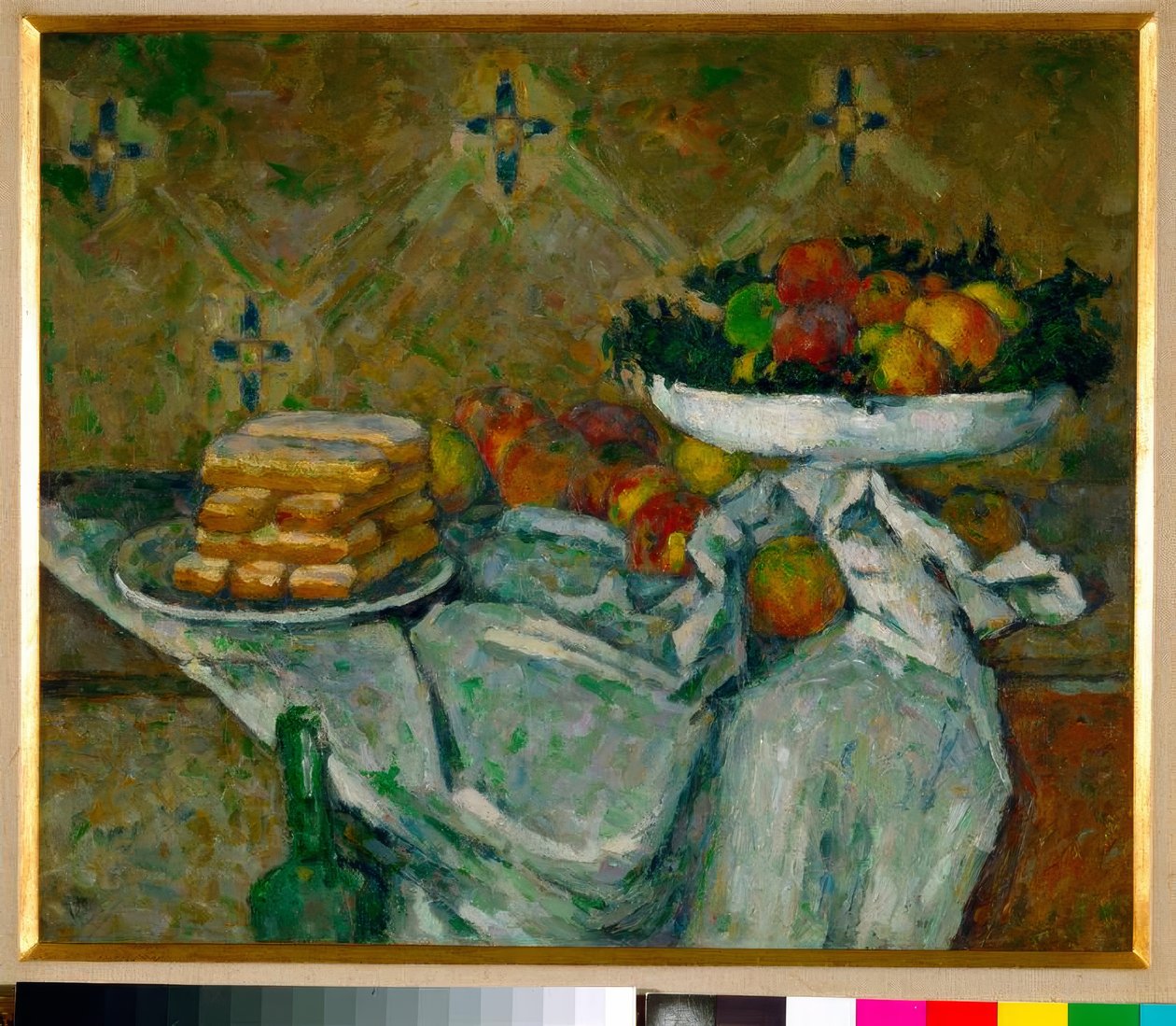 Fruitschaal en bord met koekjes door Paul Cézanne