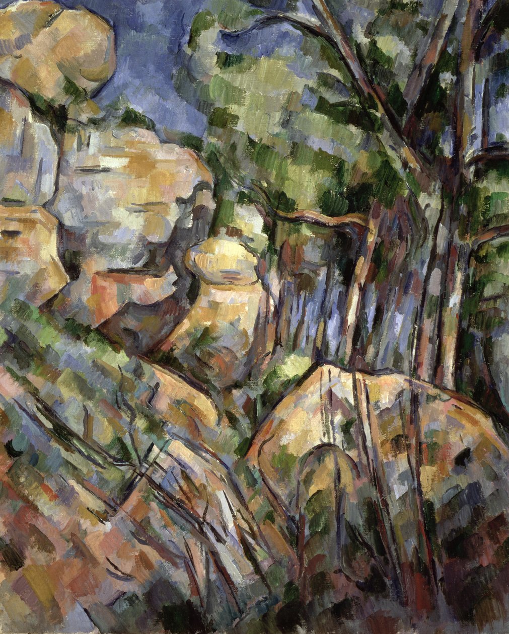 Rotsen nabij de grotten onder het Château Noir, ca. 1904 door Paul Cézanne