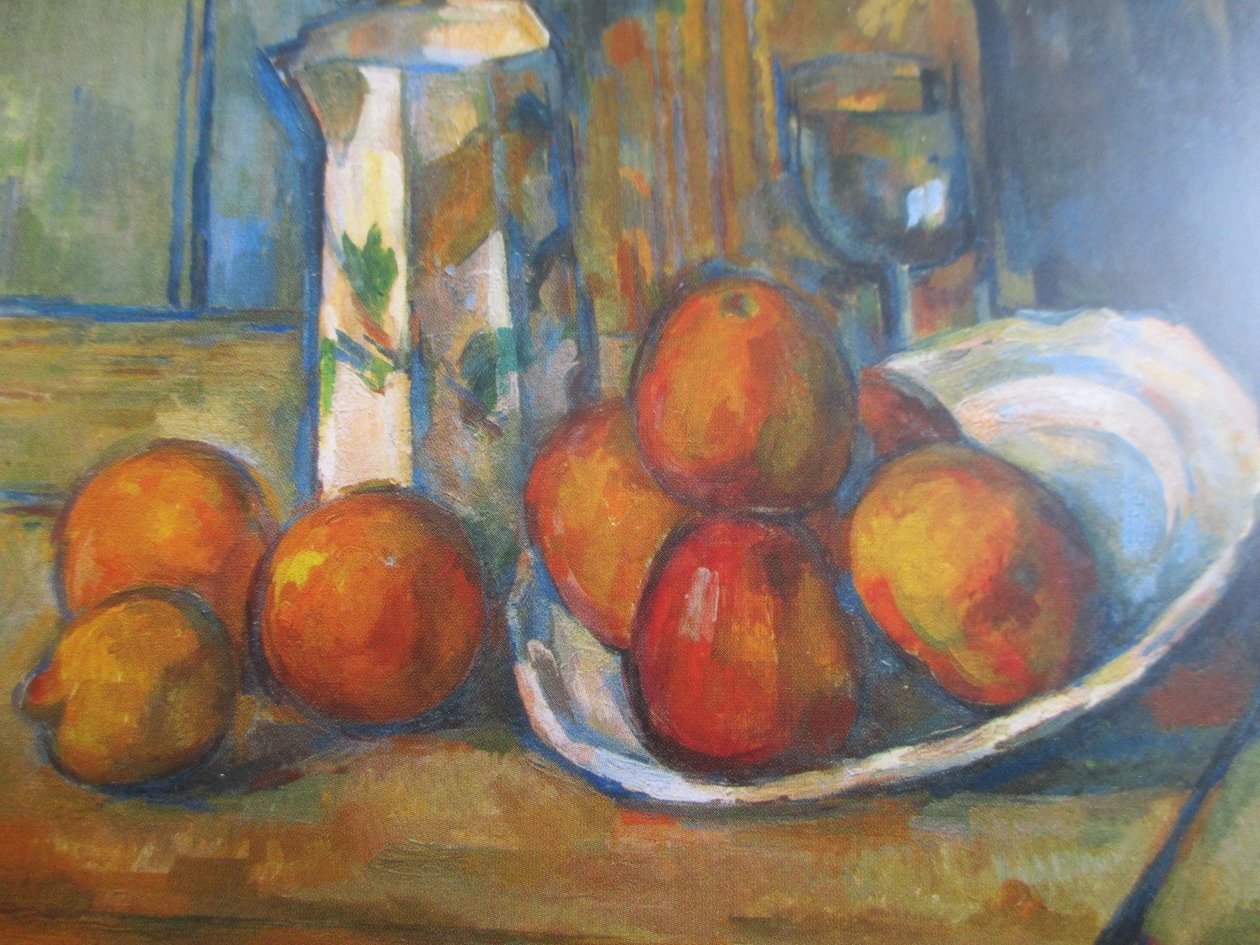 Stilleven met Melkkruik en Fruit door Paul Cézanne