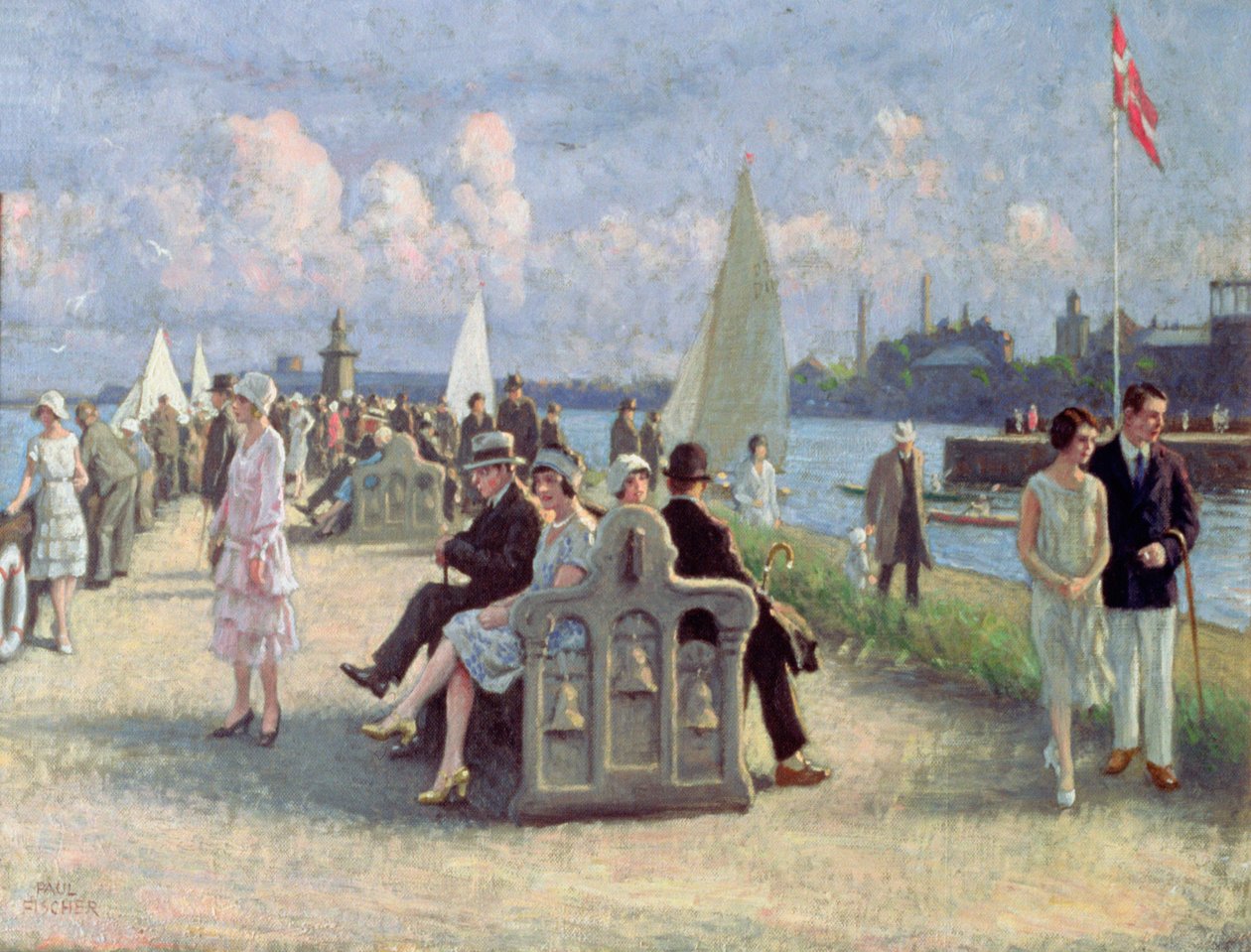 Mensen op een promenade door Paul Fischer