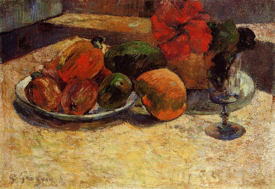 Exotisch Fruit met Rode Bloemen door Paul Gauguin