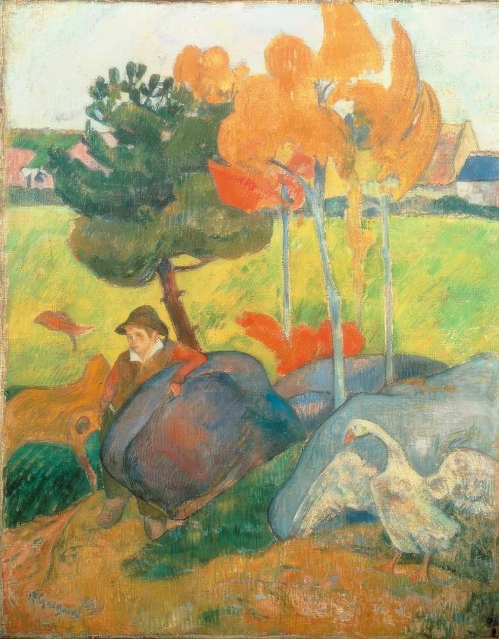 Kleine Breton met gans door Paul Gauguin