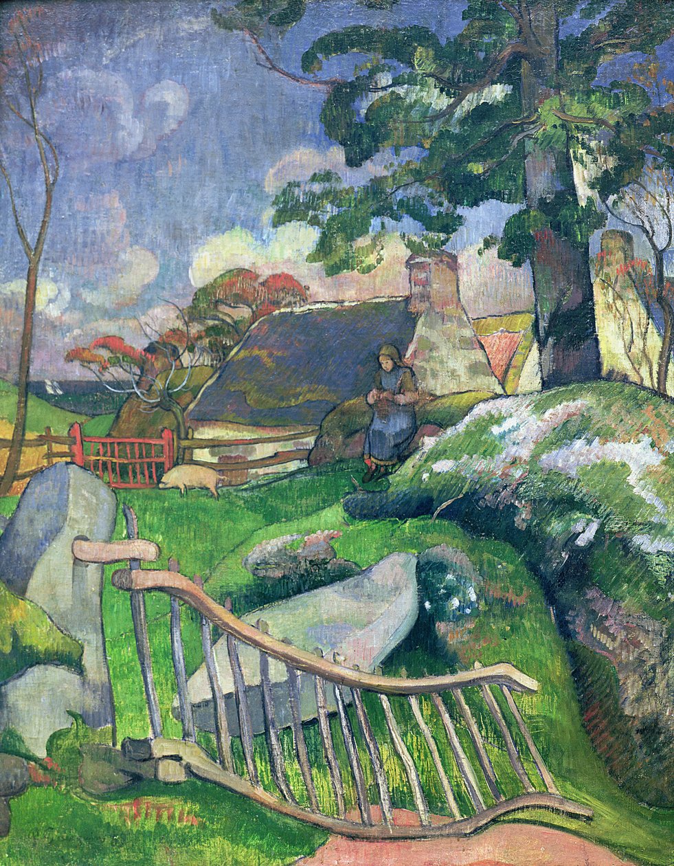 De houten poort of, De varkenshoeder, 1889 door Paul Gauguin