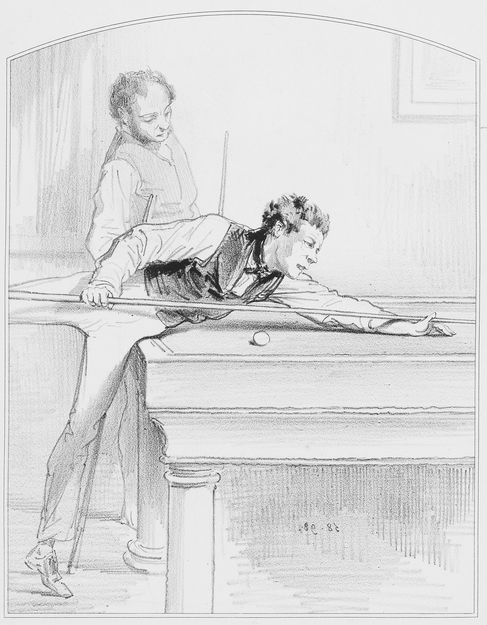 Le billard, Plaat 19 uit Les Toquades, 1858 door Paul Gavarni