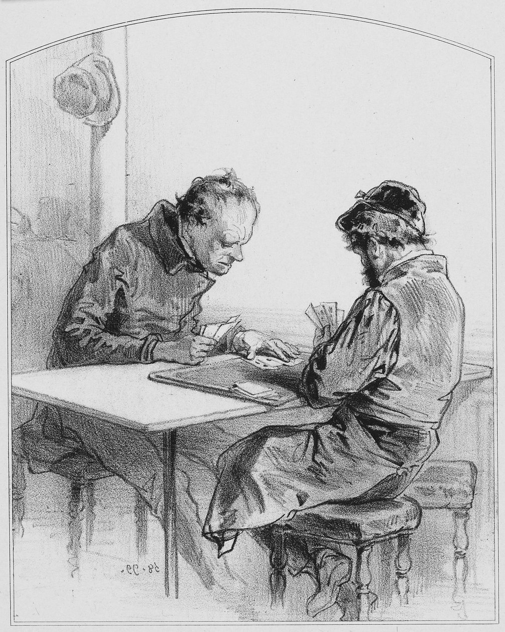 De kaarten, Plaat 20 uit Les Toquades, 1858 door Paul Gavarni
