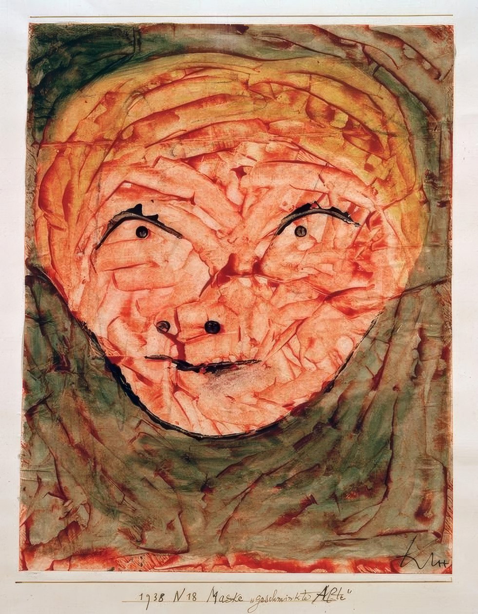 Masker (geschminkte oude vrouw) door Paul Klee