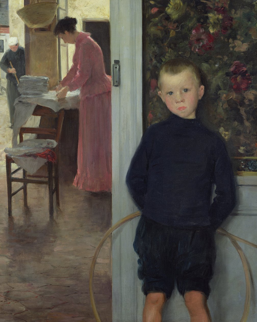 Interieur met vrouwen en een kind door Paul Mathey